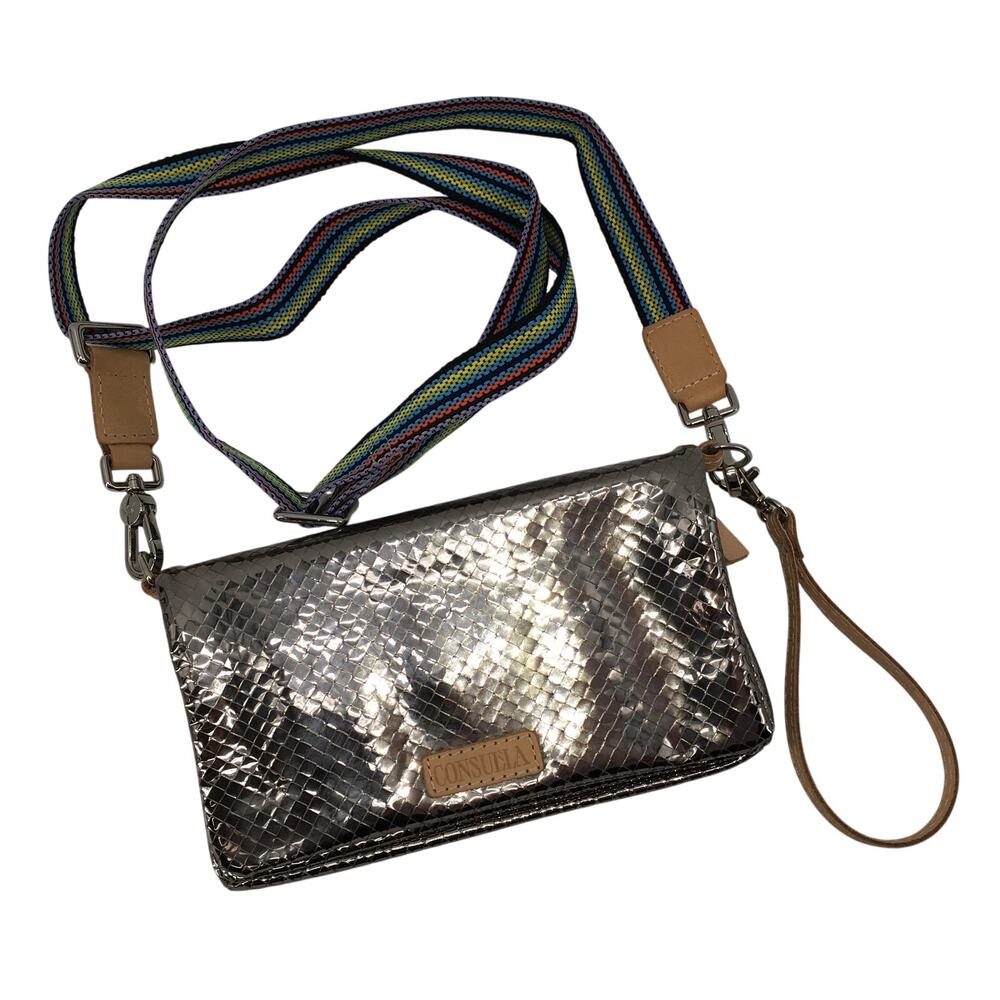 Consuela Kyle Uptown Crossbody Purse Gunmetal Textured Metallic Shimmer Bag